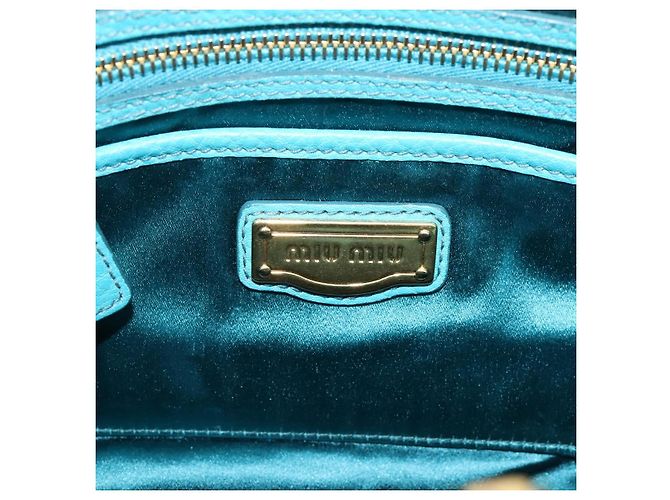 Miu Miu Hand Bag Leather 2way Turquoise Blue Gold Tone - vista 21