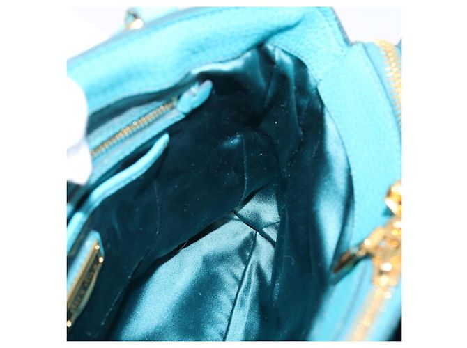 Miu Miu Hand Bag Leather 2way Turquoise Blue Gold Tone - vista 22