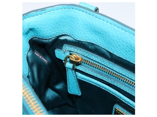 Miu Miu Hand Bag Leather 2way Turquoise Blue Gold Tone - vista 24