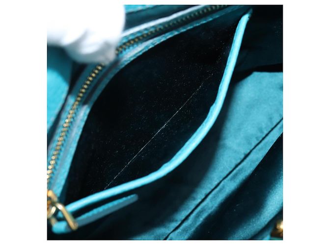 Miu Miu Hand Bag Leather 2way Turquoise Blue Gold Tone - vista 26