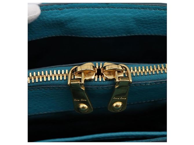 Miu Miu Hand Bag Leather 2way Turquoise Blue Gold Tone - vista 27