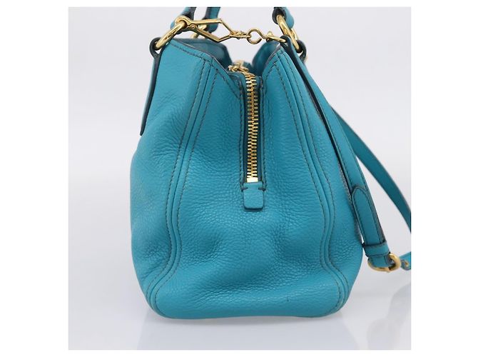Miu Miu Hand Bag Leather 2way Turquoise Blue Gold Tone - vista 3