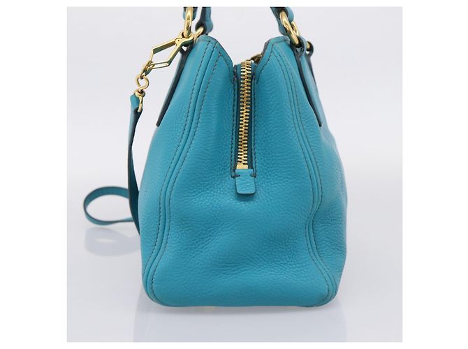 Miu Miu Hand Bag Leather 2way Turquoise Blue Gold Tone - vista 4