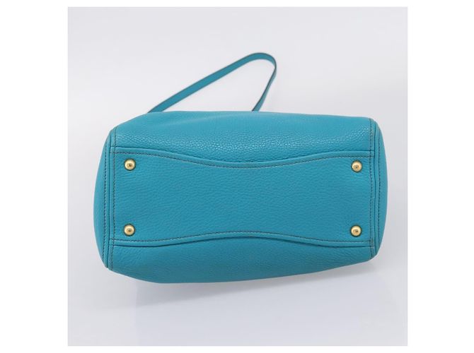 Miu Miu Hand Bag Leather 2way Turquoise Blue Gold Tone - vista 5