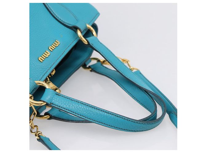Miu Miu Hand Bag Leather 2way Turquoise Blue Gold Tone - vista 7
