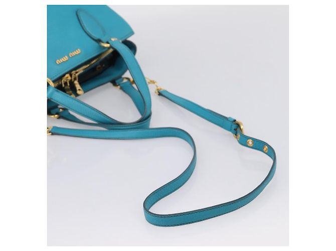 Miu Miu Hand Bag Leather 2way Turquoise Blue Gold Tone - vista 9