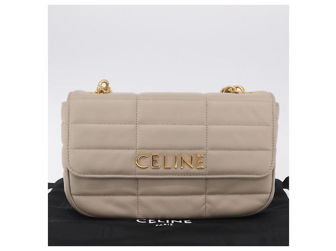 Céline CELINE Chain Shoulder Bag Leather Beige Gold Tone - vista 12