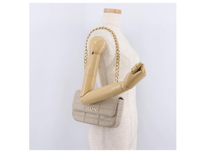 Céline CELINE Chain Shoulder Bag Leather Beige Gold Tone - vista 25