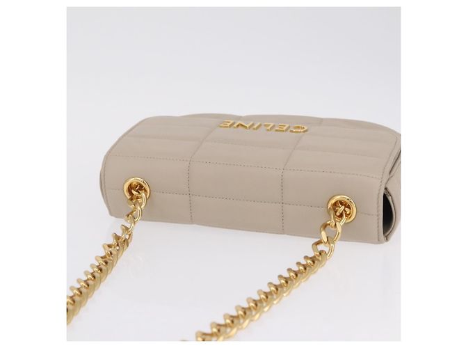 Céline CELINE Chain Shoulder Bag Leather Beige Gold Tone - vista 6