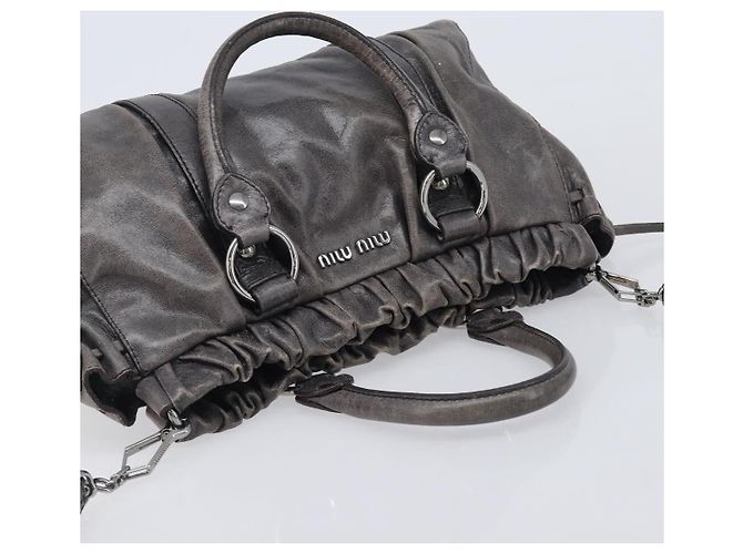 Miu Miu Hand Bag Leather 2way Gray Silver - vista 6