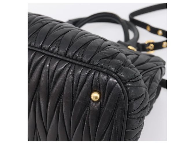 Miu Miu Matelasse Hand Bag Leather 2way Black Gold Tone - vista 10