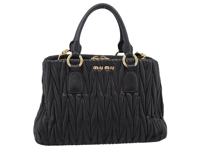 Miu Miu Matelasse Hand Bag Leather 2way Black Gold Tone - vista 13