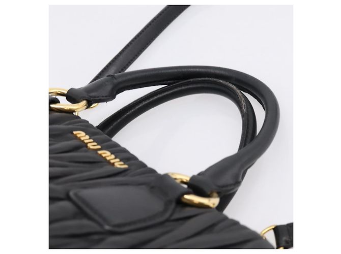 Miu Miu Matelasse Hand Bag Leather 2way Black Gold Tone - vista 14