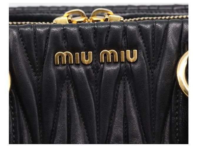 Miu Miu Matelasse Hand Bag Leather 2way Black Gold Tone - vista 19