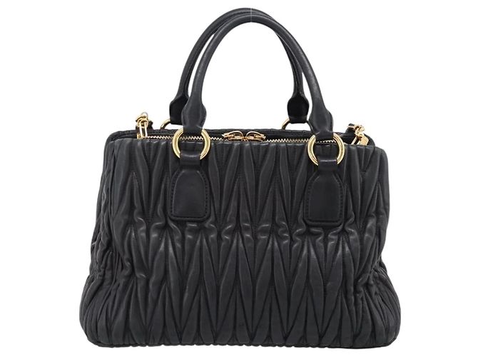 Miu Miu Matelasse Hand Bag Leather 2way Black Gold Tone - vista 2