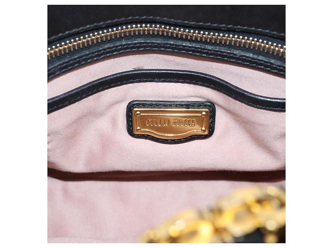 Miu Miu Matelasse Hand Bag Leather 2way Black Gold Tone - vista 20