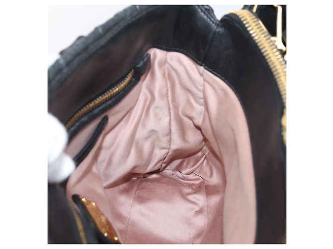 Miu Miu Matelasse Hand Bag Leather 2way Black Gold Tone - vista 21