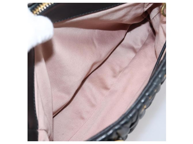 Miu Miu Matelasse Hand Bag Leather 2way Black Gold Tone - vista 28
