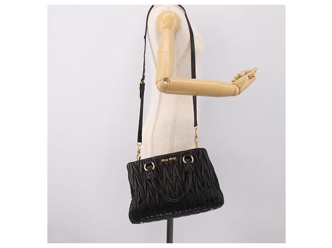 Miu Miu Matelasse Hand Bag Leather 2way Black Gold Tone - vista 29