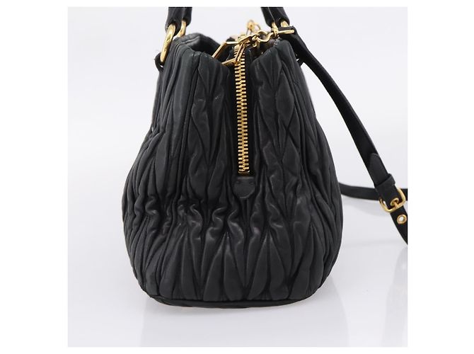 Miu Miu Matelasse Hand Bag Leather 2way Black Gold Tone - vista 3