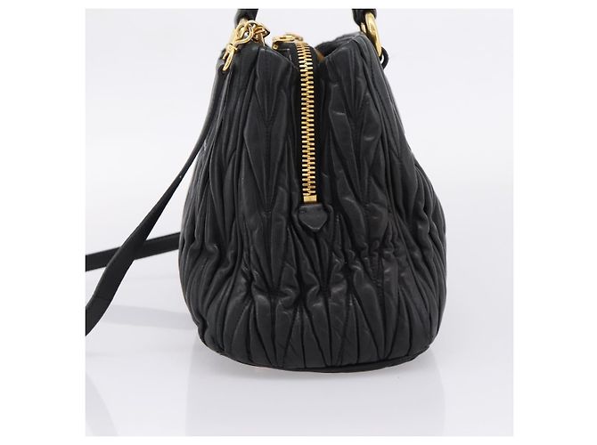 Miu Miu Matelasse Hand Bag Leather 2way Black Gold Tone - vista 4