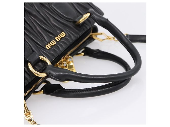 Miu Miu Matelasse Hand Bag Leather 2way Black Gold Tone - vista 7