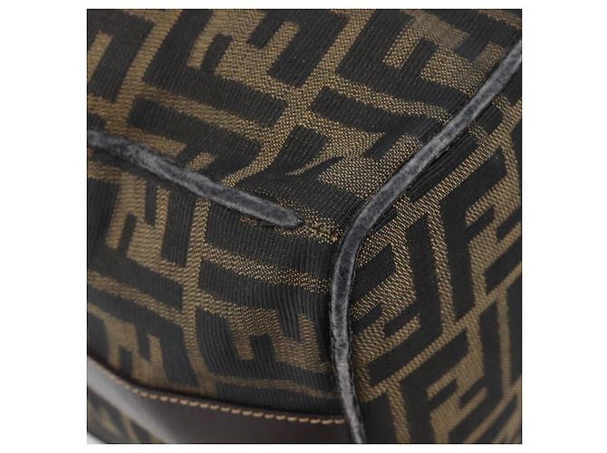 FENDI Zucca Canvas Vanity Cosmetic Pouch Brown Gold Tone - vista 15
