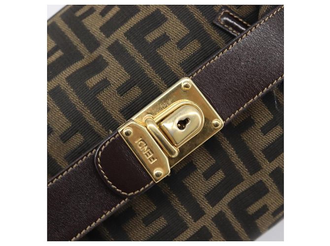 FENDI Zucca Canvas Vanity Cosmetic Pouch Brown Gold Tone - vista 18