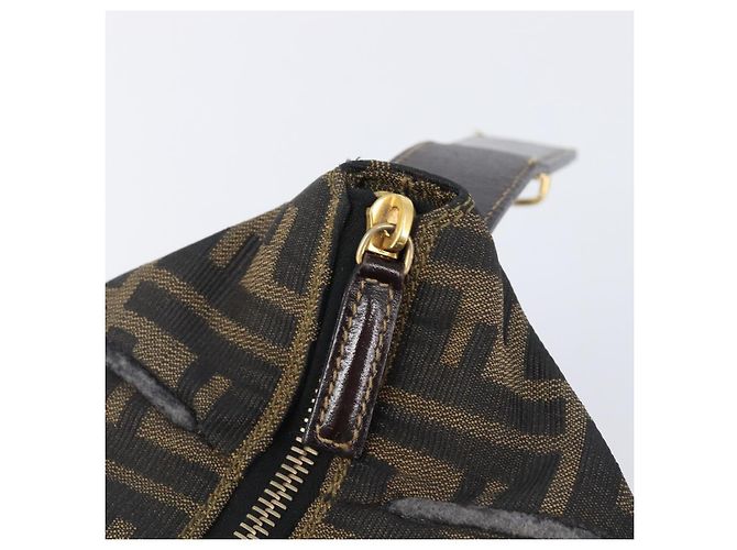 FENDI Zucca Canvas Vanity Cosmetic Pouch Brown Gold Tone - vista 19