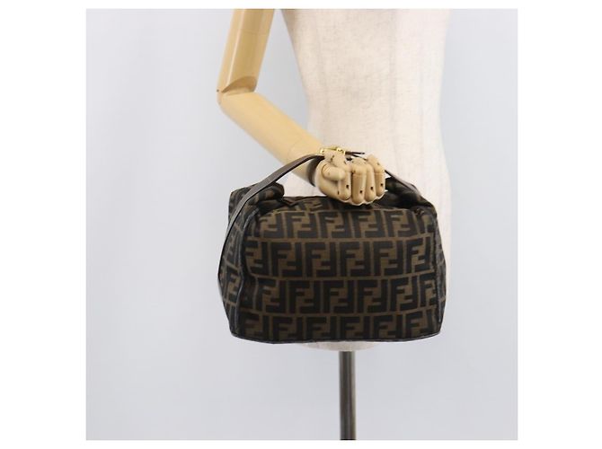 FENDI Zucca Canvas Vanity Cosmetic Pouch Brown Gold Tone - vista 25