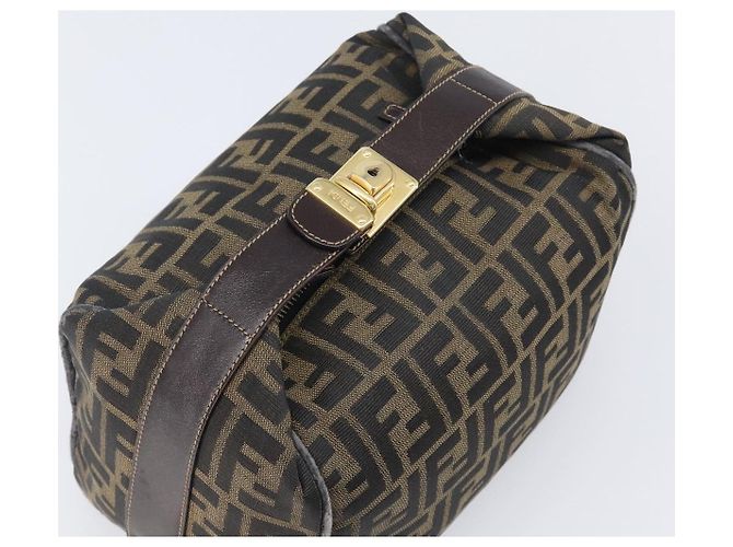 FENDI Zucca Canvas Vanity Cosmetic Pouch Brown Gold Tone - vista 6