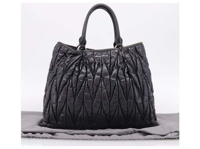 Miu Miu Matelasse Hand Bag Leather 2way Black Silver - vista 12