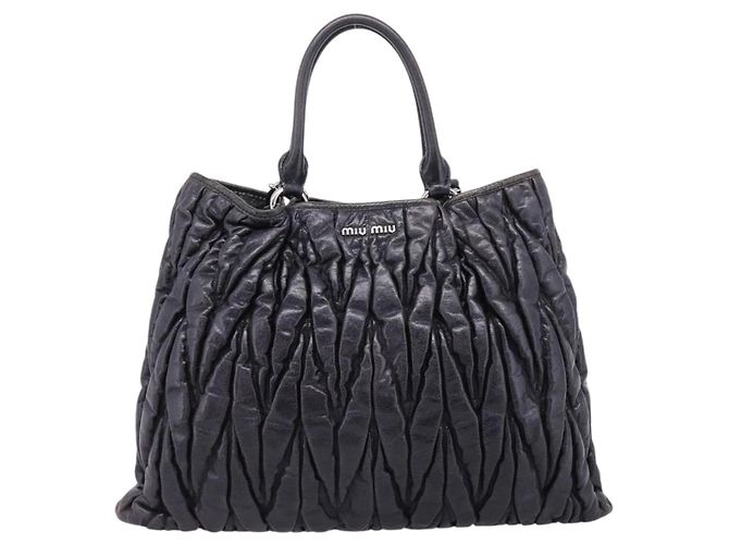 Miu Miu Matelasse Hand Bag Leather 2way Black Silver - vista 13