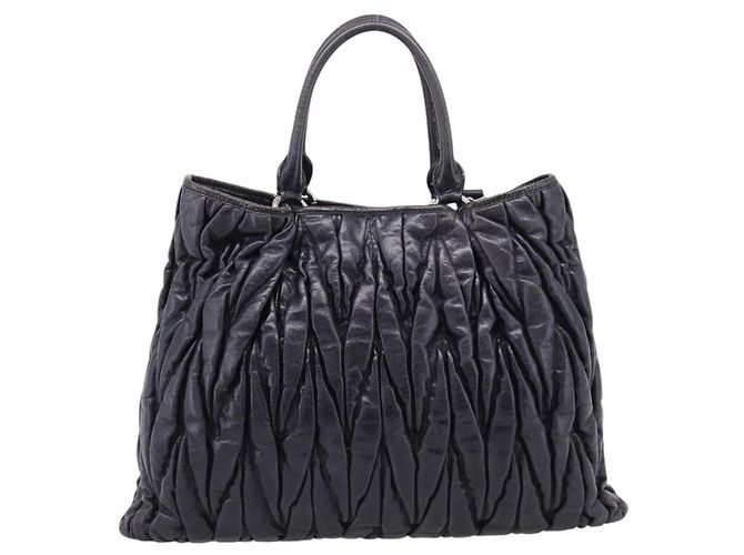 Miu Miu Matelasse Hand Bag Leather 2way Black Silver - vista 2