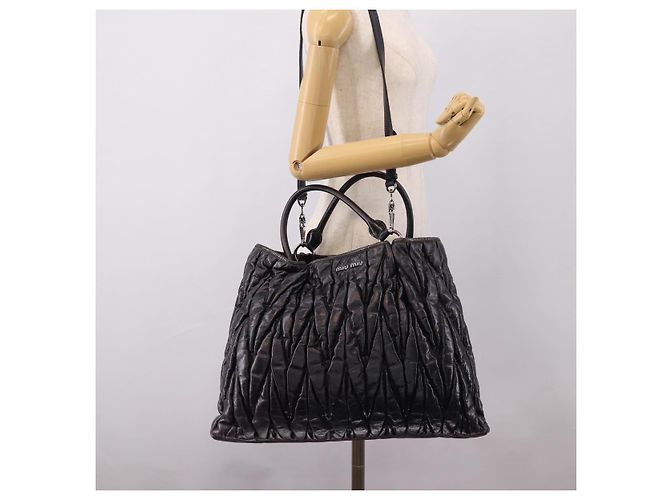 Miu Miu Matelasse Hand Bag Leather 2way Black Silver - vista 28