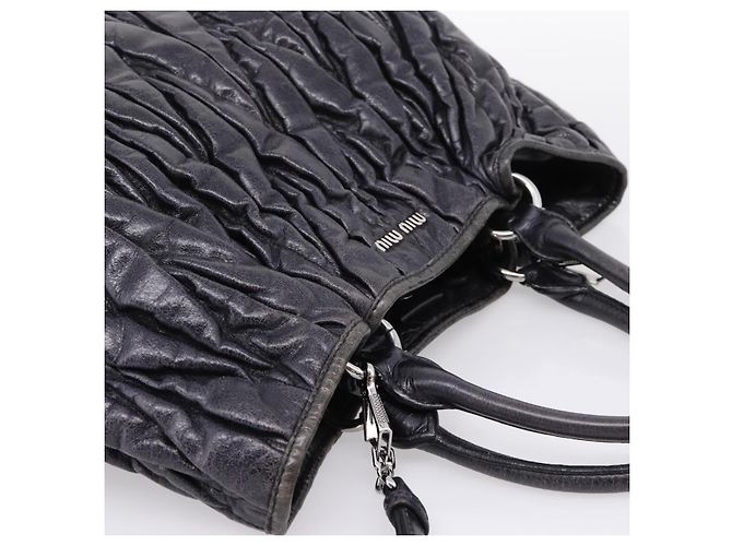 Miu Miu Matelasse Hand Bag Leather 2way Black Silver - vista 6