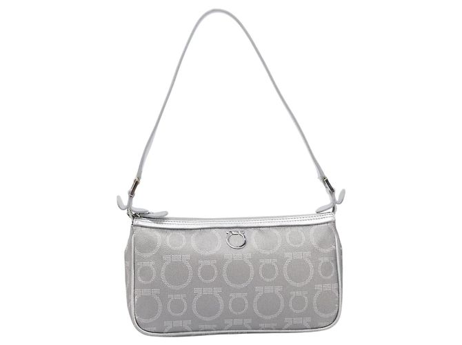 Salvatore Ferragamo Gancini Hand Bag Leather Silver - vista 13