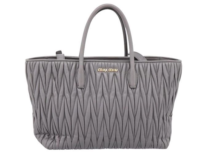 Miu Miu Matelasse Hand Bag Leather 2way Gray Gold Tone - vista 13