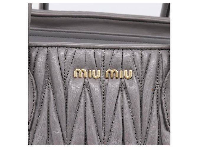 Miu Miu Matelasse Hand Bag Leather 2way Gray Gold Tone - vista 20