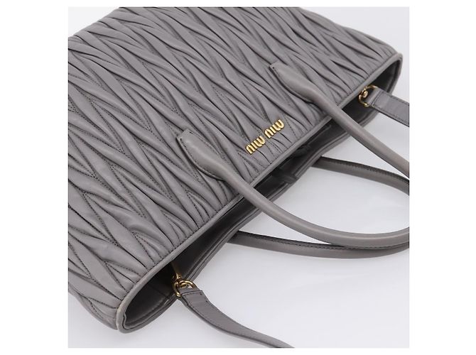 Miu Miu Matelasse Hand Bag Leather 2way Gray Gold Tone - vista 7