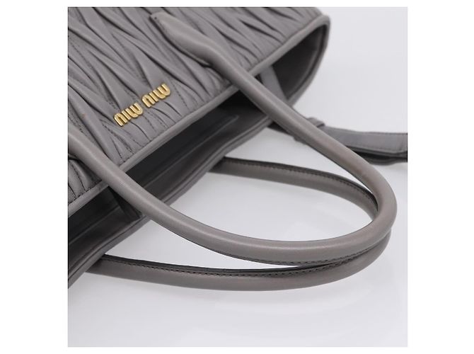 Miu Miu Matelasse Hand Bag Leather 2way Gray Gold Tone - vista 8