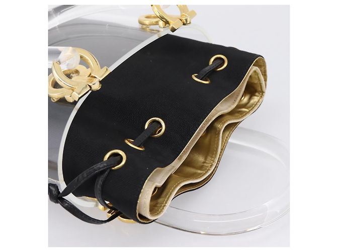 Salvatore Ferragamo Gancini Hand Bag Plastic Clear Gold Tone - vista 6