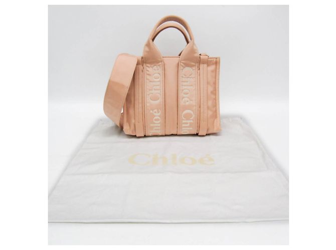 Borsa Chloé Woody Small in nylon, Rosa - vista 2