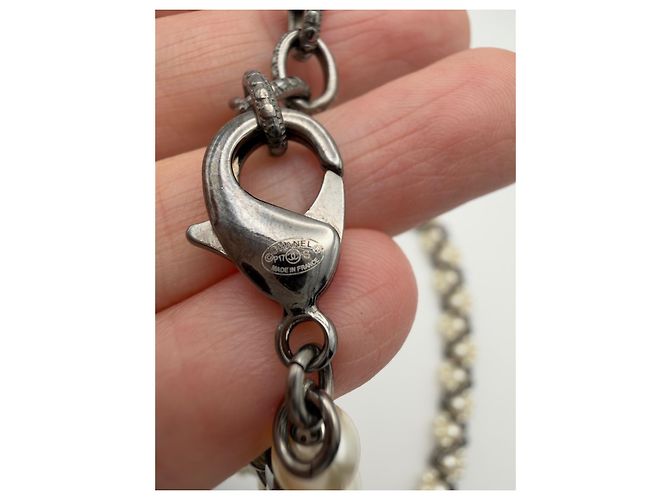 Collana lunga Chanel in perle sintetiche e strass CC - vista 12