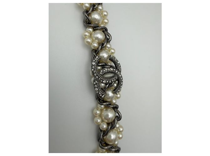 Collana lunga Chanel in perle sintetiche e strass CC - vista 3