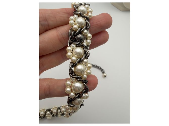 Collana lunga Chanel in perle sintetiche e strass CC - vista 7