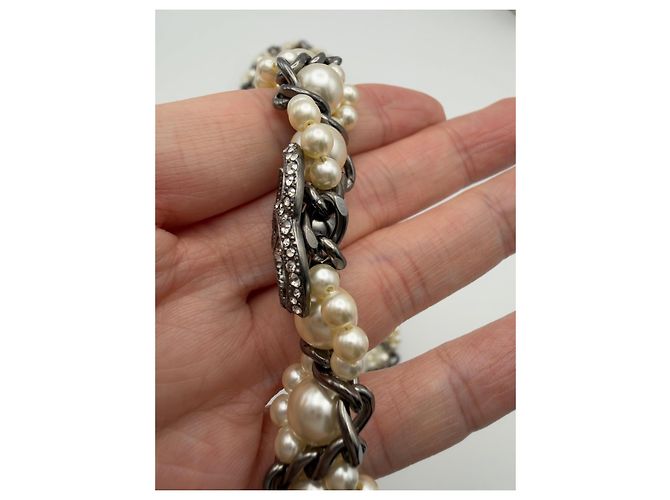 Collana lunga Chanel in perle sintetiche e strass CC - vista 9