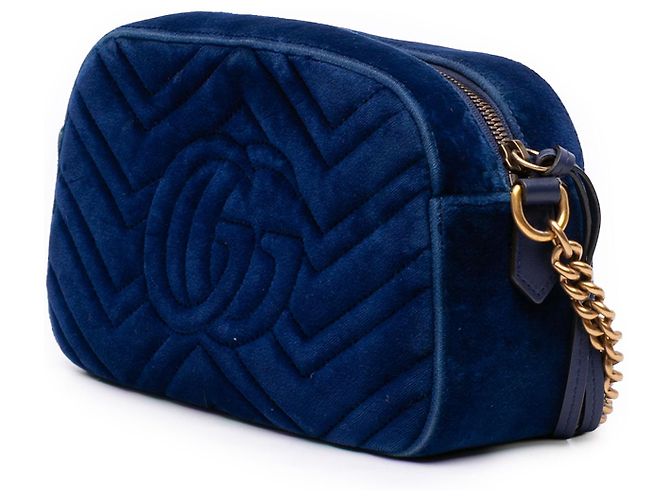 Gucci Borsa a tracolla Small GG Marmont Matelassé in velluto blu - vista 2
