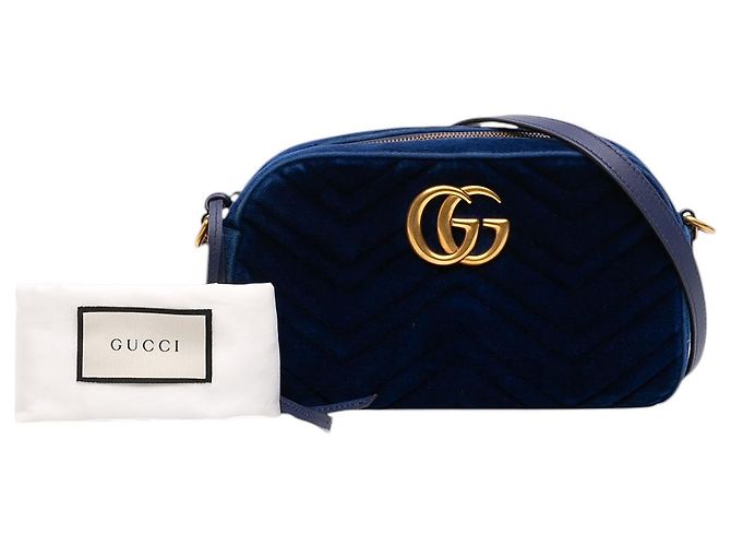 Gucci Borsa a tracolla Small GG Marmont Matelassé in velluto blu - vista 7