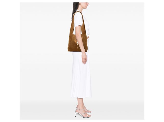 Autre Marque Saint Laurent Borsa Hobo Tanger in camoscio marrone - vista 6
